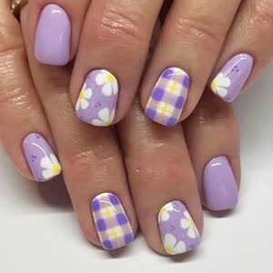 2/$16 Purple Floral & Plaid Press On Nails